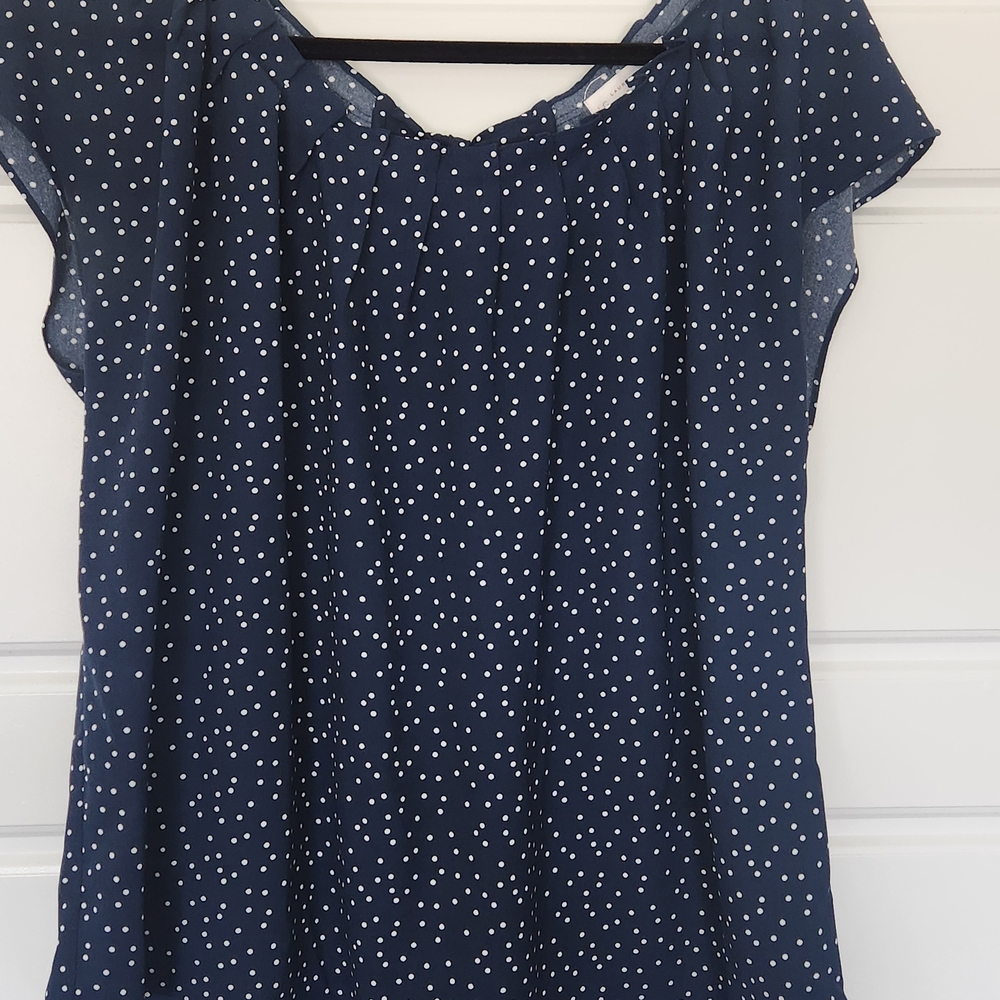 LC Lauren Conrad Blue and White Polka Dot Top